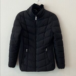 Women’s Nautica Black Quilted, Hooded Puffer Jacket with Stand-Up Collar